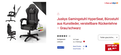 Juskys Gamingstuhl HyperSeat, versch. Farben Juskys Gamingstuhl HyperSeat, versch. Farben