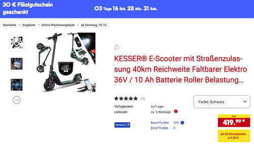 KESSER E-Scooter mit 40km Reichweite + 30 Netto Marken-Discount Filialgutschein KESSER E-Scooter mit 40km Reichweite + 30 Netto Marken-Discount Filialgutschein