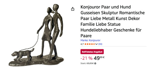 Konjouror 18 x 17,5 cm Paar und Hund Gusseisen Skulptur Konjouror 18 x 17,5 cm Paar und Hund Gusseisen Skulptur
