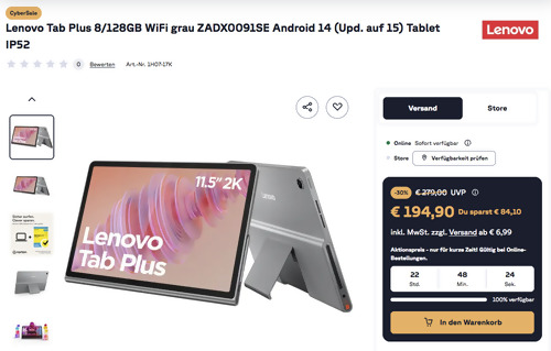 Lenovo Tab Plus 8/128GB WiFi grau ZADX0091SE 29,21 cm (11,5 Zoll) Tablet Lenovo Tab Plus 8/128GB WiFi grau ZADX0091SE 29,21 cm (11,5 Zoll) Tablet