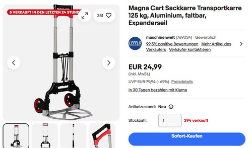 Magna Cart 125 kg Sackkarre, faltbar Magna Cart 125 kg Sackkarre, faltbar