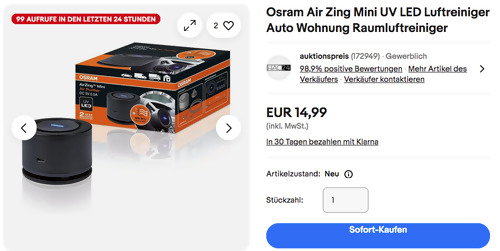 Osram Air Zing Mini UV LED Luftreiniger (Auto, Wohnung) Osram Air Zing Mini UV LED Luftreiniger (Auto, Wohnung)