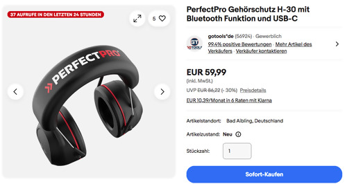 PerfectPro Gehörschutz H-30 mit Bluetooth Funktion und USB-C PerfectPro Gehörschutz H-30 mit Bluetooth Funktion und USB-C