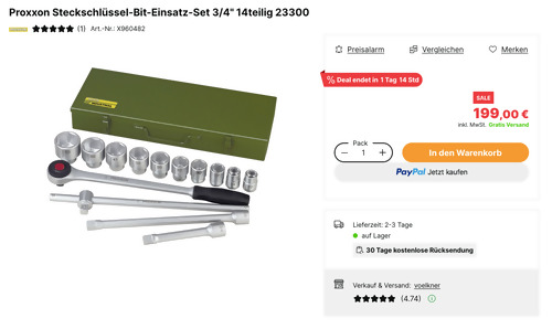 Proxxon Steckschlüssel-Bit-Einsatz-Set 3/4" 14-teilig 23300, 22 - 50 mm Proxxon Steckschlüssel-Bit-Einsatz-Set 3/4" 14-teilig 23300, 22 - 50 mm
