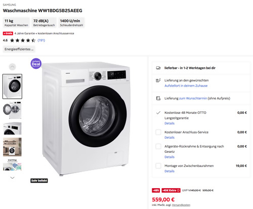 SAMSUNG WW1BDG5B25AEEG 11 kg Waschmaschine SAMSUNG WW1BDG5B25AEEG 11 kg Waschmaschine