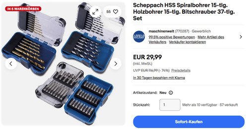 Scheppach HSS Spiralbohrer 15-tlg. Holzbohrer 15-tlg. Bitschrauber 37-tlg. Set Scheppach HSS Spiralbohrer 15-tlg. Holzbohrer 15-tlg. Bitschrauber 37-tlg. Set