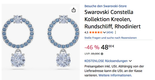 Swarovski 5723563 Kreolen in Blau Swarovski 5723563 Kreolen in Blau