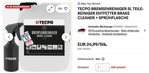 TECPO 5 Liter Bremsenreiniger + Handsprüher TECPO 5 Liter Bremsenreiniger + Handsprüher