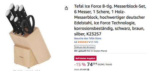 Tefal K232S7 Ice Force 8-tlg. Messerblock-Set Tefal K232S7 Ice Force 8-tlg. Messerblock-Set