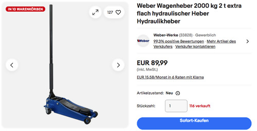 Weber 2 t extra flach Wagenheber, 85 - 430 mm Hubhöhe Weber 2 t extra flach Wagenheber, 85 - 430 mm Hubhöhe