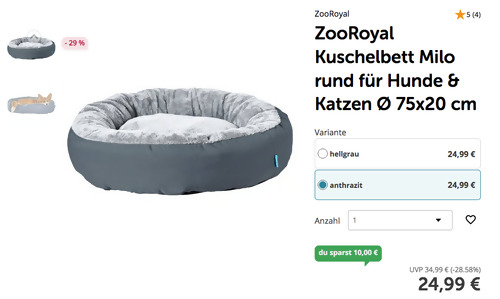 ZooRoyal Kuschelbett Milo rund für Hunde & Katzen Ø 75x20 cm ZooRoyal Kuschelbett Milo rund für Hunde & Katzen Ø 75x20 cm