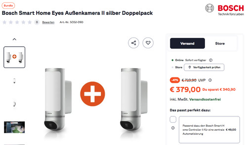 Bosch Smart Home Eyes Außenkamera II silber Doppelpack