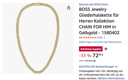 BOSS Jewelry 1580402 Gliederhalskette in Gelbgold BOSS Jewelry 1580402 Gliederhalskette in Gelbgold