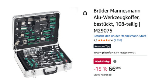 Brüder Mannesmann M29075 108-tlg. Alu-Werkzeugkoffer