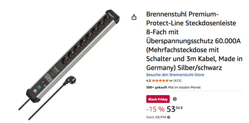 Brennenstuhl Premium-Protect-Line 8-Fach Steckdosenleiste mit Überspannungsschutz