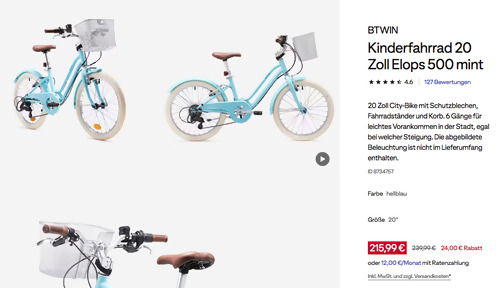 BTWIN Kinderfahrrad 20 Zoll Elops 500 mint