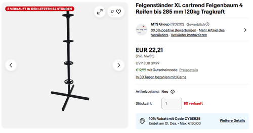 cartrend 11287 Felgenständer XL, für Reifen bis 285 mm Breite cartrend 11287 Felgenständer XL, für Reifen bis 285 mm Breite