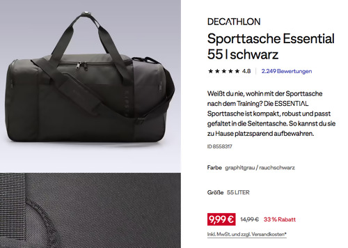 DECATHLON Sporttasche Essential 55 l schwarz DECATHLON Sporttasche Essential 55 l schwarz