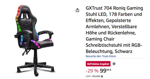 GXTrust 704 Roniq RGB-Gaming-Stuhl in Schwarz GXTrust 704 Roniq RGB-Gaming-Stuhl in Schwarz
