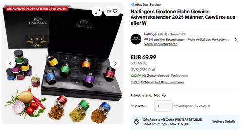 Hallingers Goldene Elche Gewürz Adventskalender 2025 Hallingers Goldene Elche Gewürz Adventskalender 2025