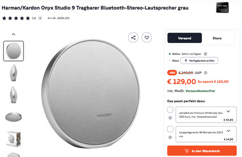 Harman/Kardon Onyx Studio 9 Bluetooth-Stereo-Lautsprecher in Grau