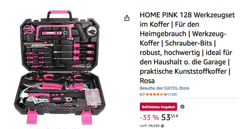 HOME PINK 128 Werkzeugset im Koffer HOME PINK 128 Werkzeugset im Koffer