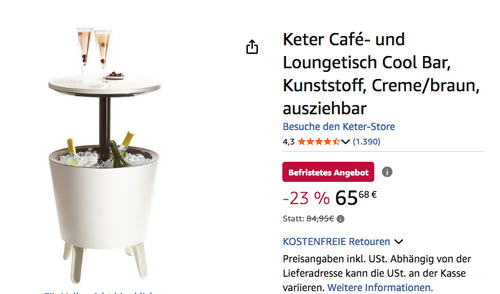 Keter 170964 Café- und Loungetisch Cool Bar in Creme/Braun Keter 170964 Café- und Loungetisch Cool Bar in Creme/Braun