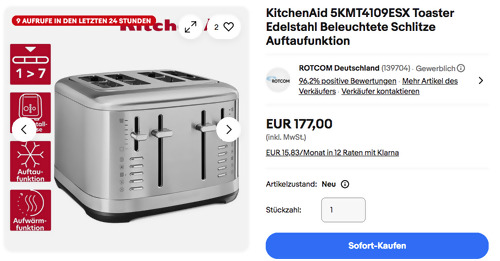KitchenAid 5KMT4109ESX 4-Scheiben-Toaster, Edelstahl KitchenAid 5KMT4109ESX 4-Scheiben-Toaster, Edelstahl