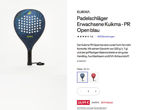 KUIKMA PR Open Erwachsene Padelschläger in Blau oder Rot