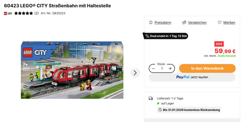 LEGO 60423 CITY Straßenbahn mit Haltestelle, 811 Teile LEGO 60423 CITY Straßenbahn mit Haltestelle, 811 Teile