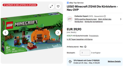 LEGO Minecraft 21248 Die Kürbisfarm Bausatz LEGO Minecraft 21248 Die Kürbisfarm Bausatz