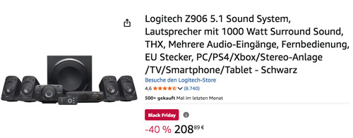 Logitech Z906 5.1 Sound System, 500 Watt RMS