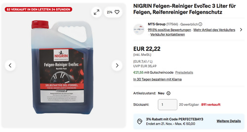 NIGRIN 3 Liter EvoTec Felgen-Reiniger