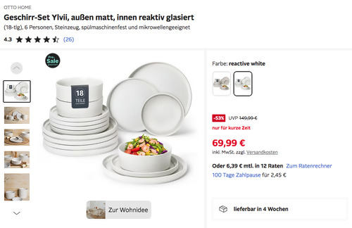 OTTO HOME 18-tlg. Steinzeug Geschirr-Set Ylvii in Reactive Cream oder Reactive White OTTO HOME 18-tlg. Steinzeug Geschirr-Set Ylvii in Reactive Cream oder Reactive White