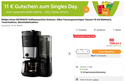 Philips Home HD7900/01 Kaffeemaschine in Schwarz (Mahlwerk, Timerfunktion, Warmhaltefunktion) Philips Home HD7900/01 Kaffeemaschine in Schwarz (Mahlwerk, Timerfunktion, Warmhaltefunktion)