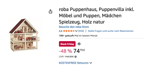 roba Puppenhaus Holz Mehrfarbig inkl. Möbel und Puppen