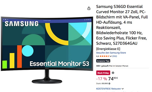 Samsung S36GD 27 Zoll Essential Curved Monitor