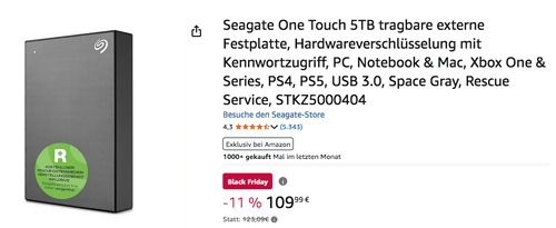 Seagate STKZ5000404 One Touch 5TB externe Festplatte mit Kennwortzugriff, USB 3.0