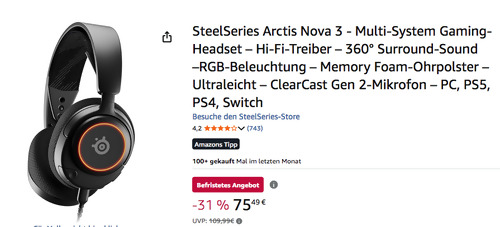 SteelSeries Arctis Nova 3 - Multi-System Gaming-Headset SteelSeries Arctis Nova 3 - Multi-System Gaming-Headset