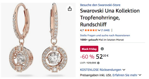 Swarovski 5504753 Una Tropfenohrringe in Roségoldfarben