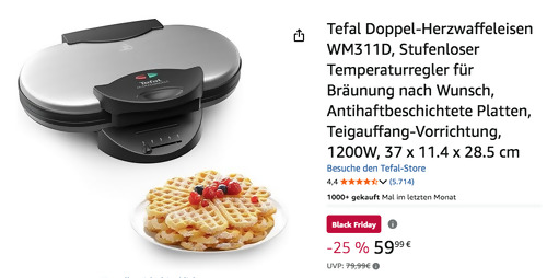 Tefal Doppel-Herzwaffeleisen WM311D, Temperaturregler