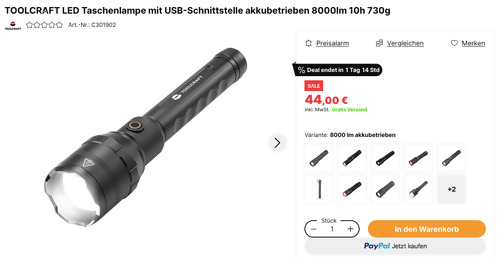 TOOLCRAFT 8000lm LED Taschenlampe