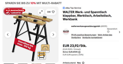WALTER 610932 Werk- und Spanntisch, klappbar