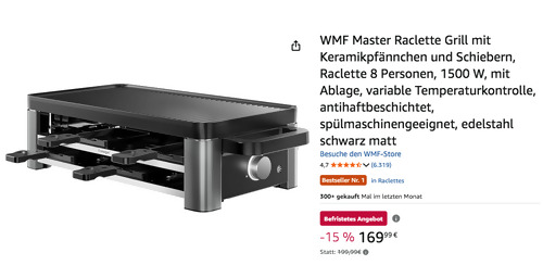 WMF Master Raclette Grill für 8 Personen, 1.500 Watt
