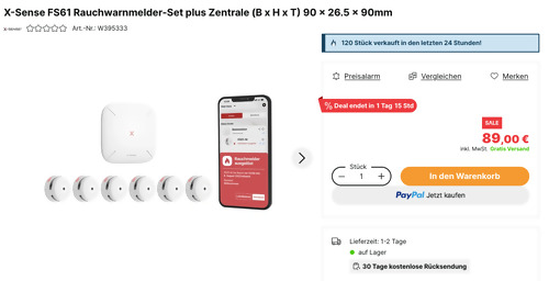 X-Sense FS61 6-tlg. Rauchwarnmelder-Set plus Zentrale