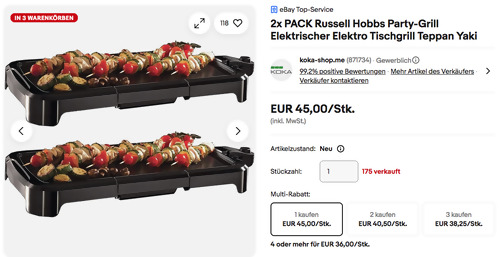 2x PACK Russell Hobbs 19800-56 Classics Teppan-Yaki Tischgrill 1500W