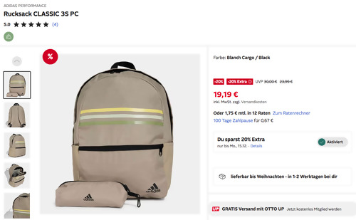 ADIDAS PERFORMANCE Rucksack CLASSIC 3S PC in Blanch Cargo / Black ADIDAS PERFORMANCE Rucksack CLASSIC 3S PC in Blanch Cargo / Black