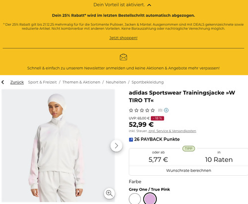 adidas Sportswear Damen Trainingsjacke »W TIRO TT« in Grey One / True Pink, XS - XL