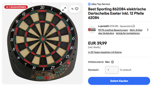 Best Sporting 862084 elektrische Dartscheibe Exeter inkl. 12 Pfeile Best Sporting 862084 elektrische Dartscheibe Exeter inkl. 12 Pfeile