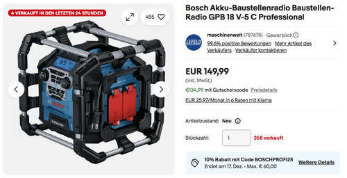 Bosch Professional Baustellen-Radio GPB 18 V-5 C (Bluetooth, FM und AUX) Bosch Professional Baustellen-Radio GPB 18 V-5 C (Bluetooth, FM und AUX)